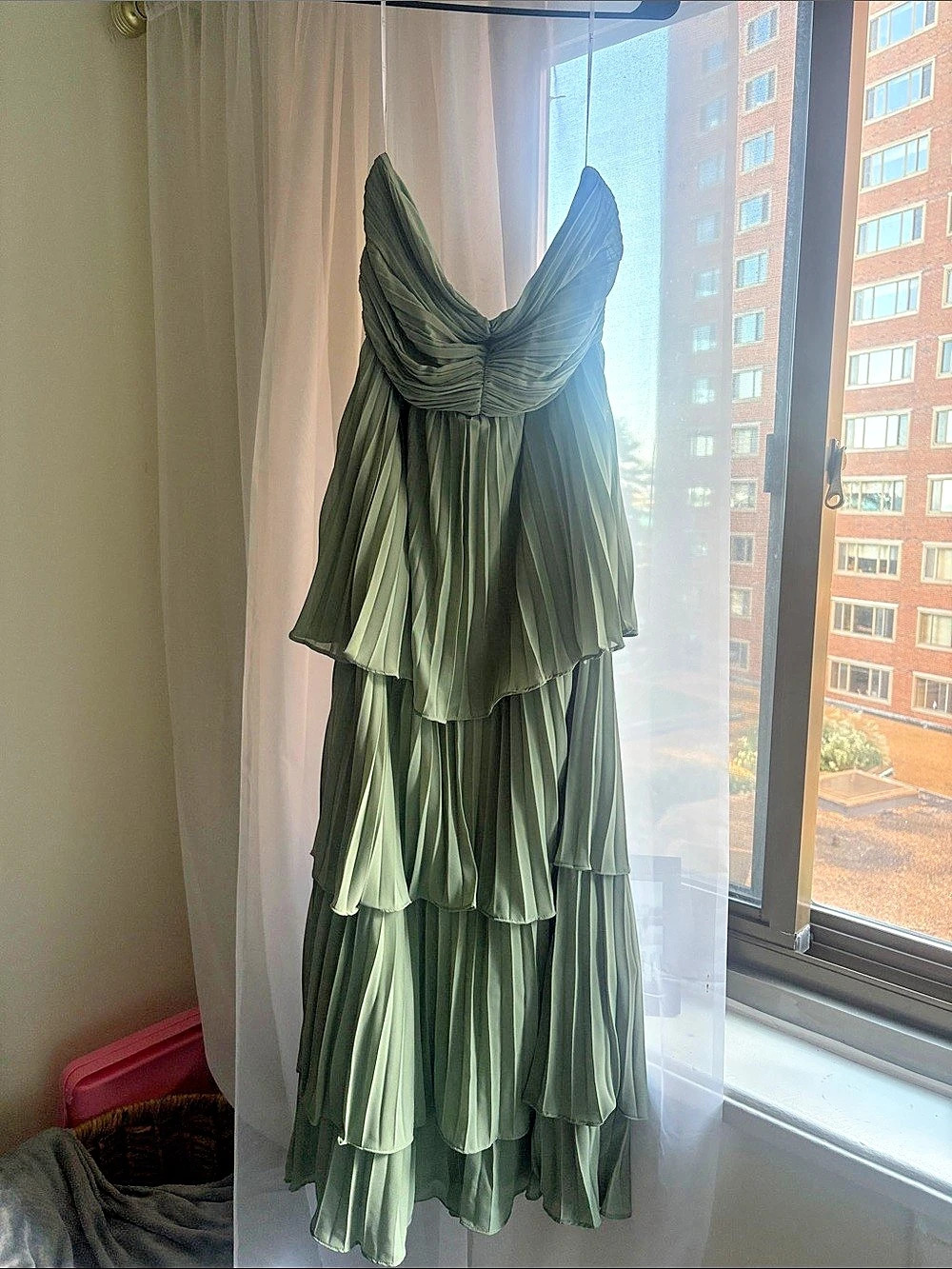 Lulus Seriously Sensational Olive Green Strapless Tiered Maxi Dress